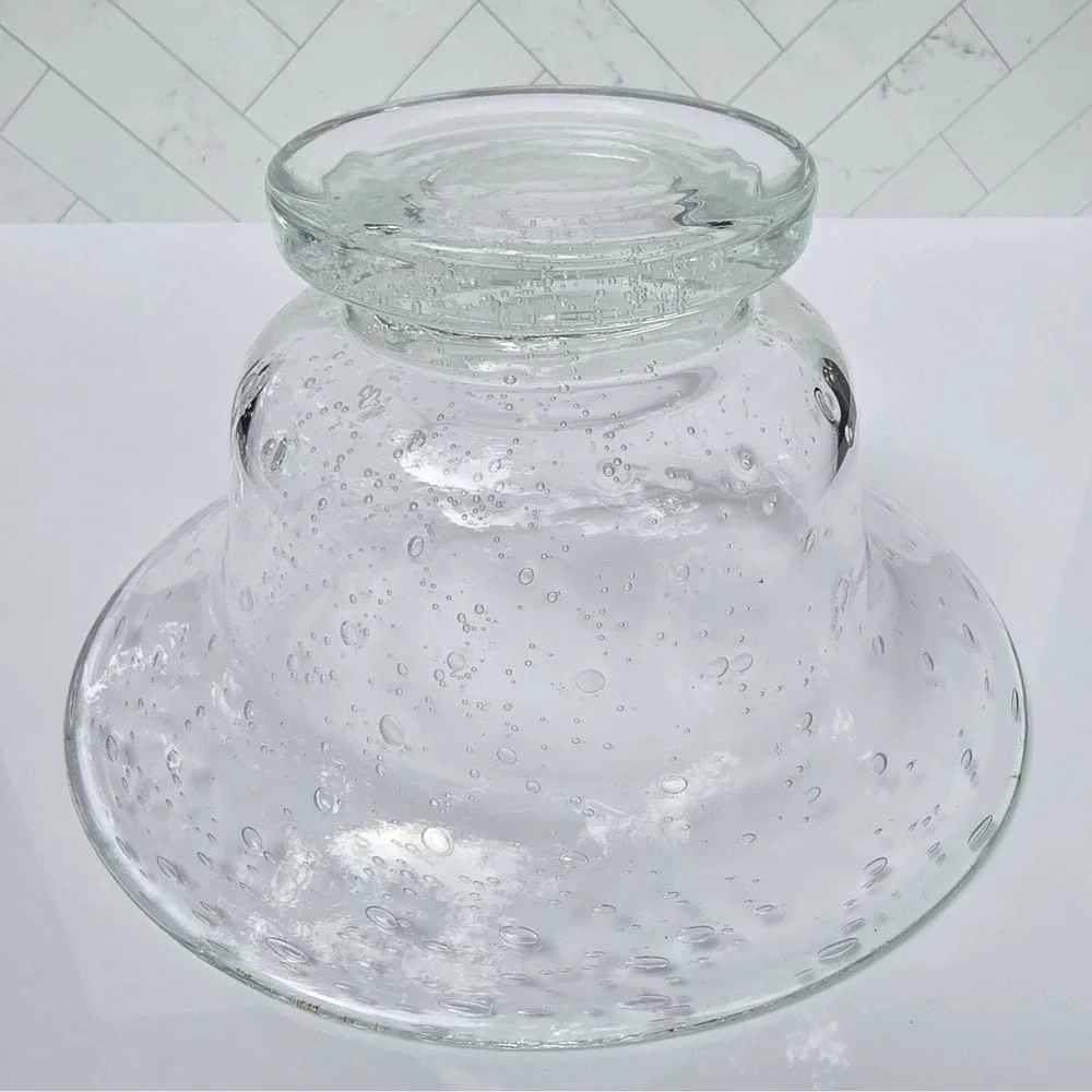 Hand Blown Clear Controlled Bubble Glass Pedestal Bowl Flared Centerpiece MCM